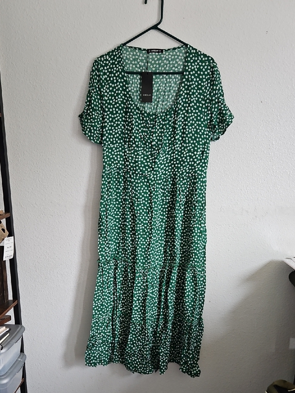 Sage Green Polka Dot Tiered Midi Dress